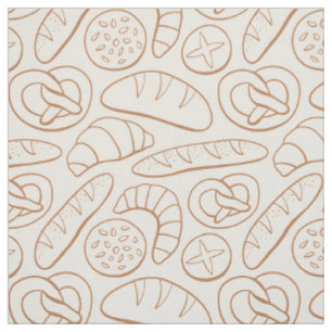 Hand Drawn Bakery Baked Goods Pretzel Croissant Fabric