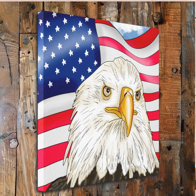 Hand Drawn Bald Eagle and American Flag Patriotic Canvas Print (Creator Uploaded)