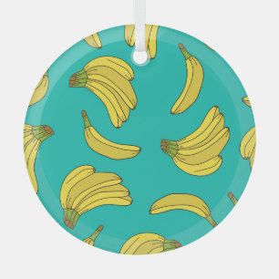 Hand-Drawn Bananas: Colourful Sketch Pattern Glass Ornament