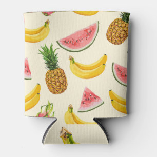 Hand-drawn bananas, watermelons: summer pattern. can cooler