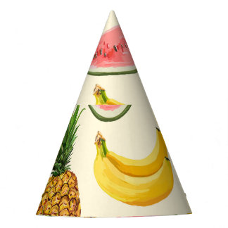 Hand-drawn bananas, watermelons: summer pattern. party hat