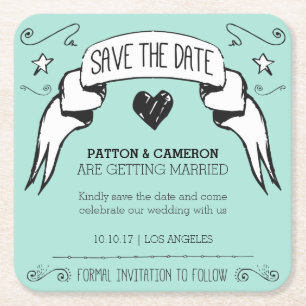 Hand Drawn Banner Save the Date Coaster