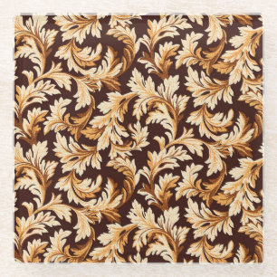 Hand Drawn Baroque Leaves: Stylish Elegance. Glass Coaster