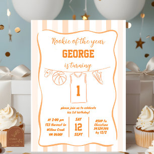 Hand Drawn Basketball 1st Birthday Invitation