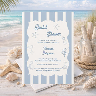 Hand drawn beach dusty blue ivory Bridal Shower Invitation