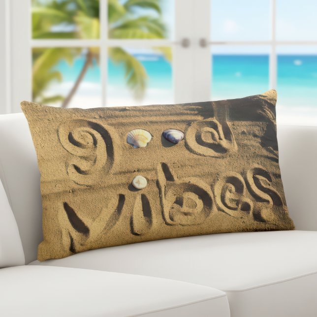 Hand Drawn Beach Sand Good Vibes Quote Photo Fun  Lumbar Pillow (Creator Uploaded)