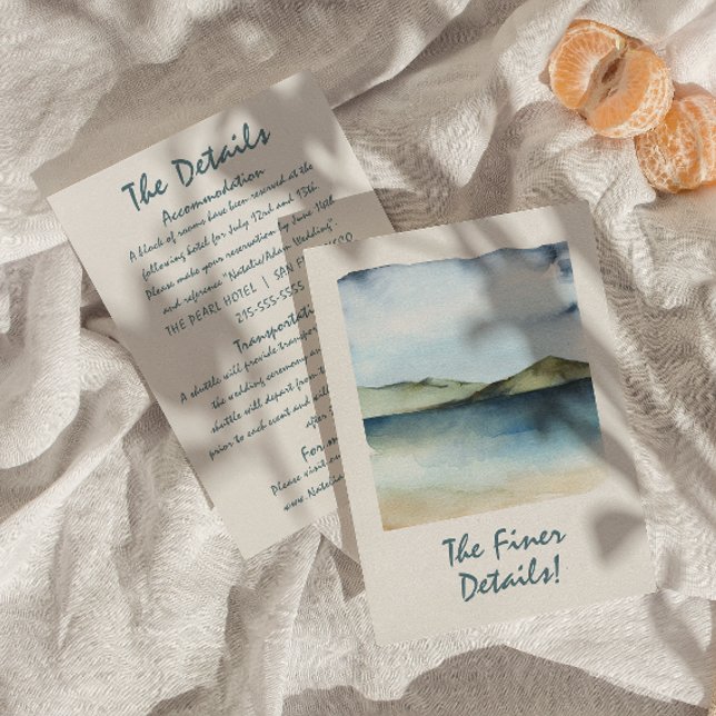 Hand Drawn Beach View Retro Unique Wedding Details Enclosure Card (Creator Uploaded)