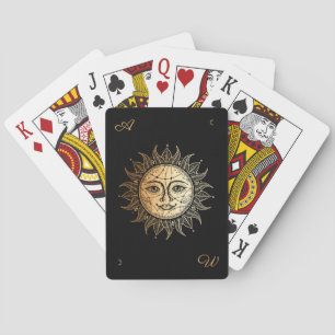 Hand Drawn Beautiful Celestial Sun Face Star Playing Cards