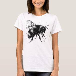 Hand‑Drawn Bee Illustration – Detailed Ink Art T‑S T-Shirt