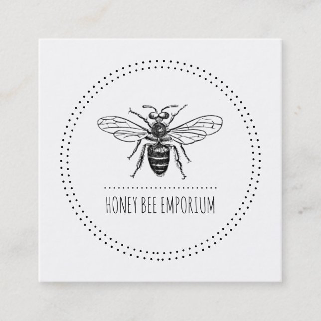 Hand Drawn Bee In Circle Square Business Card (Front)