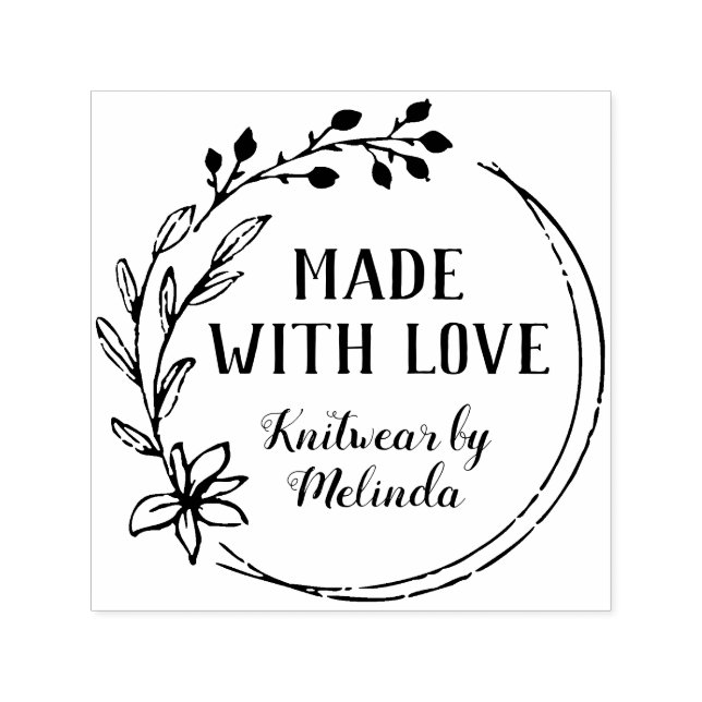 Hand-Drawn Berry Flower Wreath Made With Love Self-inking Stamp (Design)