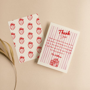 Hand Drawn Berry Strawberry Girl Baby Shower Thank You Card