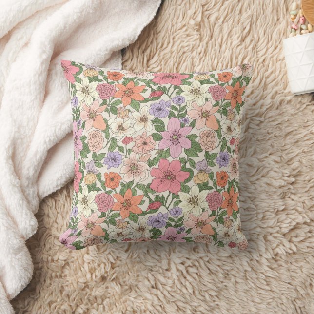 Hand-Drawn Bible Flowers Pattern Throw Pillow (Blanket)
