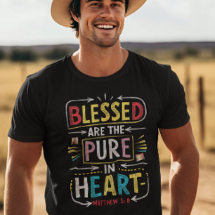 Hand-Drawn Bible Verse: Blessed Pure Heart T-Shirt