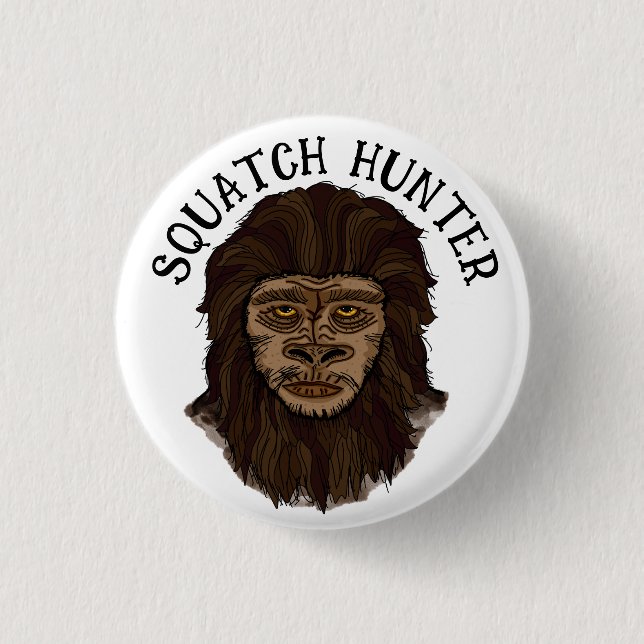 Hand drawn Bigfoot Sasquatch Swamp Ape Hunter  1 Inch Round Button (Front)