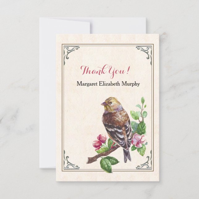 Hand-Drawn Bird Personalized Thank You Card (Front)