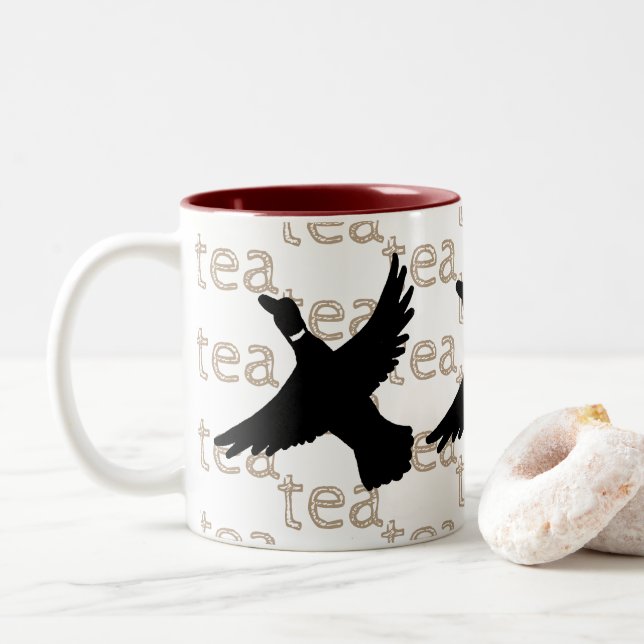 Hand-drawn Bird Tea Duck Two-Tone Coffee Mug (With Donut)
