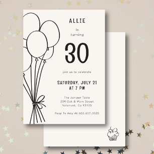 Hand Drawn Birthday Balloon Any Age Black Invitation