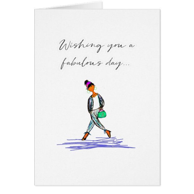 Hand Drawn Birthday Card Stylish Woman  (Front)