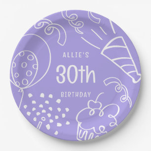 Hand Drawn Birthday Cute Any Age Periwinkle Paper Plate
