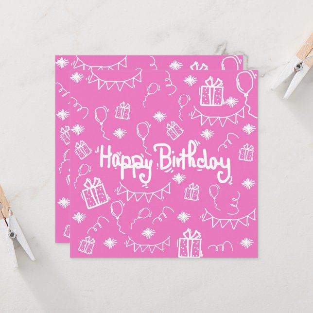 hand drawn birthday invitation card (Front/Back In Situ)