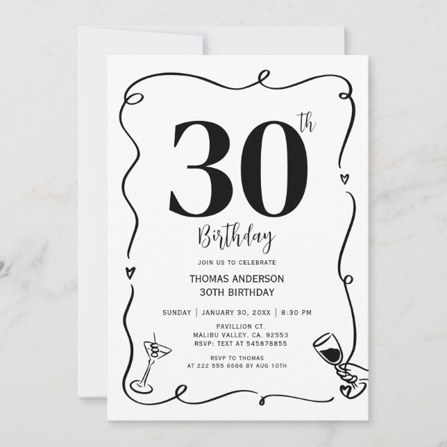 Hand Drawn Birthday Party 30th,40th,50th, Invitation (Front)
