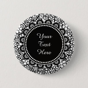Hand Drawn Black and White Flower Pattern Monogram 2 Inch Round Button