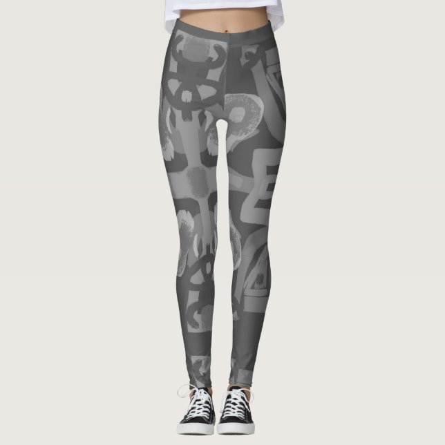 hand drawn black and white pattern leggings (Front)