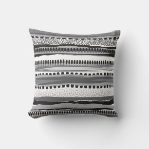 Hand-drawn black and white tribal pattern throw pillow