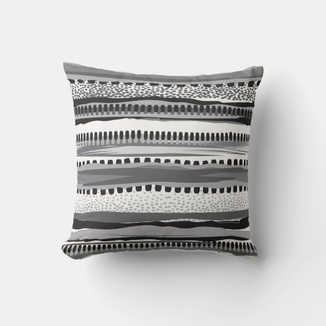 Hand-drawn black and white tribal pattern throw pillow (Front)