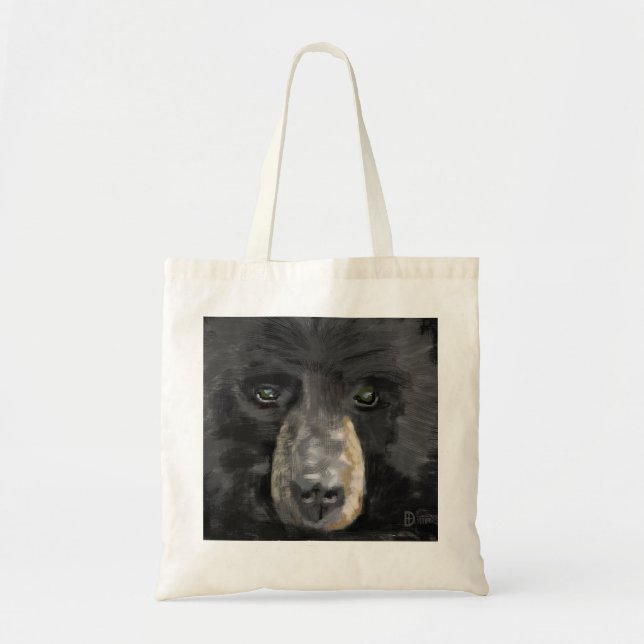Hand drawn black bear face close up tote bag (Front)