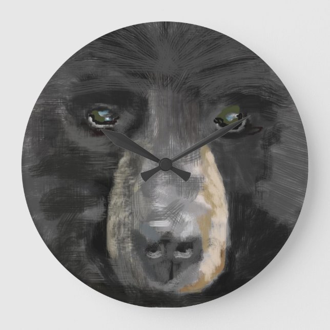Hand drawn black bear image. large clock (Front)