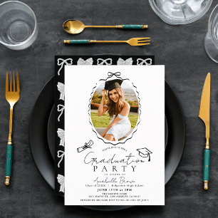 Hand-drawn Black Bow Frame Photo Graduation Party Invitation