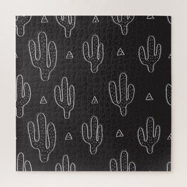 Hand Drawn Black Cactus Pattern Jigsaw Puzzle (Vertical)