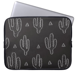 Hand Drawn Black Cactus Pattern Laptop Sleeve
