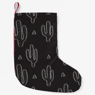 Hand Drawn Black Cactus Pattern Small Christmas Stocking
