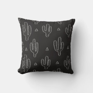 Hand Drawn Black Cactus Pattern Throw Pillow