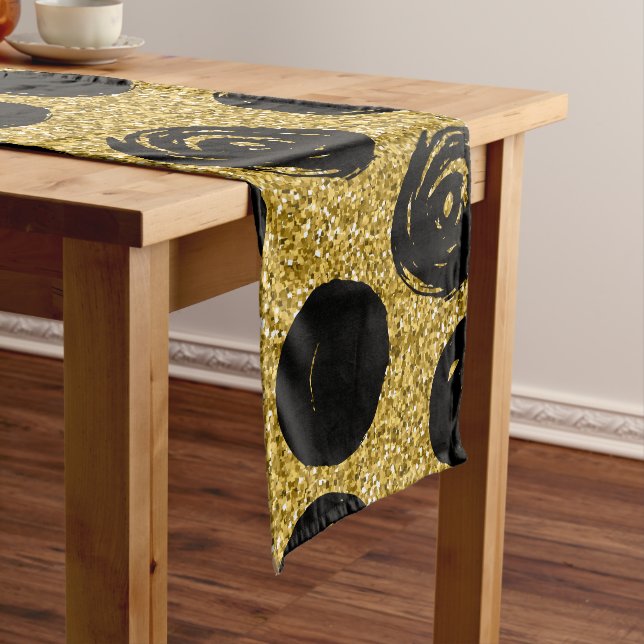 Hand Drawn Black Circle on Golden Background Short Table Runner (In Situ)
