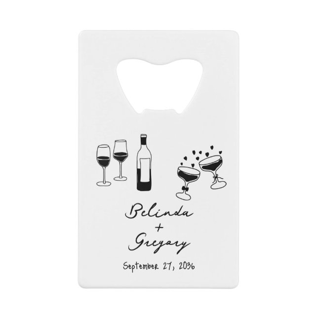 Hand Drawn Black Illustrations Doodles Wedding Credit Card Bottle Opener (Front)