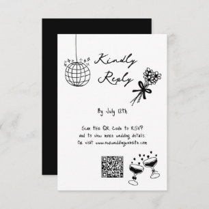Hand Drawn Black Illustrations Doodles Wedding Enclosure Card