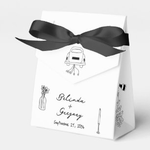 Hand Drawn Black Illustrations Doodles Wedding Favor Box