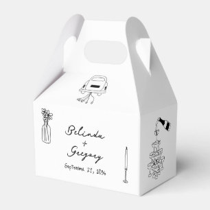 Hand Drawn Black Illustrations Doodles Wedding Favor Box