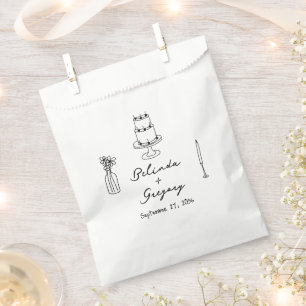 Hand Drawn Black Illustrations Doodles Wedding Favour Bag