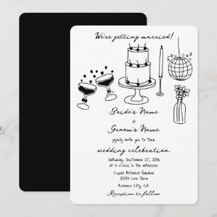 Hand Drawn Black Illustrations Doodles Wedding Invitation
