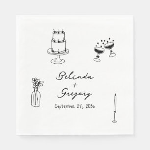 Hand Drawn Black Illustrations Doodles Wedding Napkin