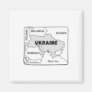 Hand-drawn Black Line Map Of Ukraine And Neighbori Magnet
