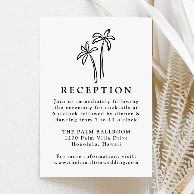 Hand-Drawn Black Palm Trees Wedding Reception Enclosure Card (Creator Uploaded)