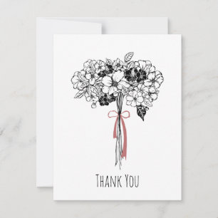 Hand drawn Black & White Floral Bouquet Thank You  Card