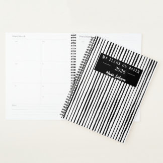Hand Drawn Black & White Stripes Yearly Planner