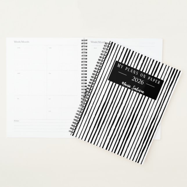 Hand Drawn Black & White Stripes Yearly Planner (Display)